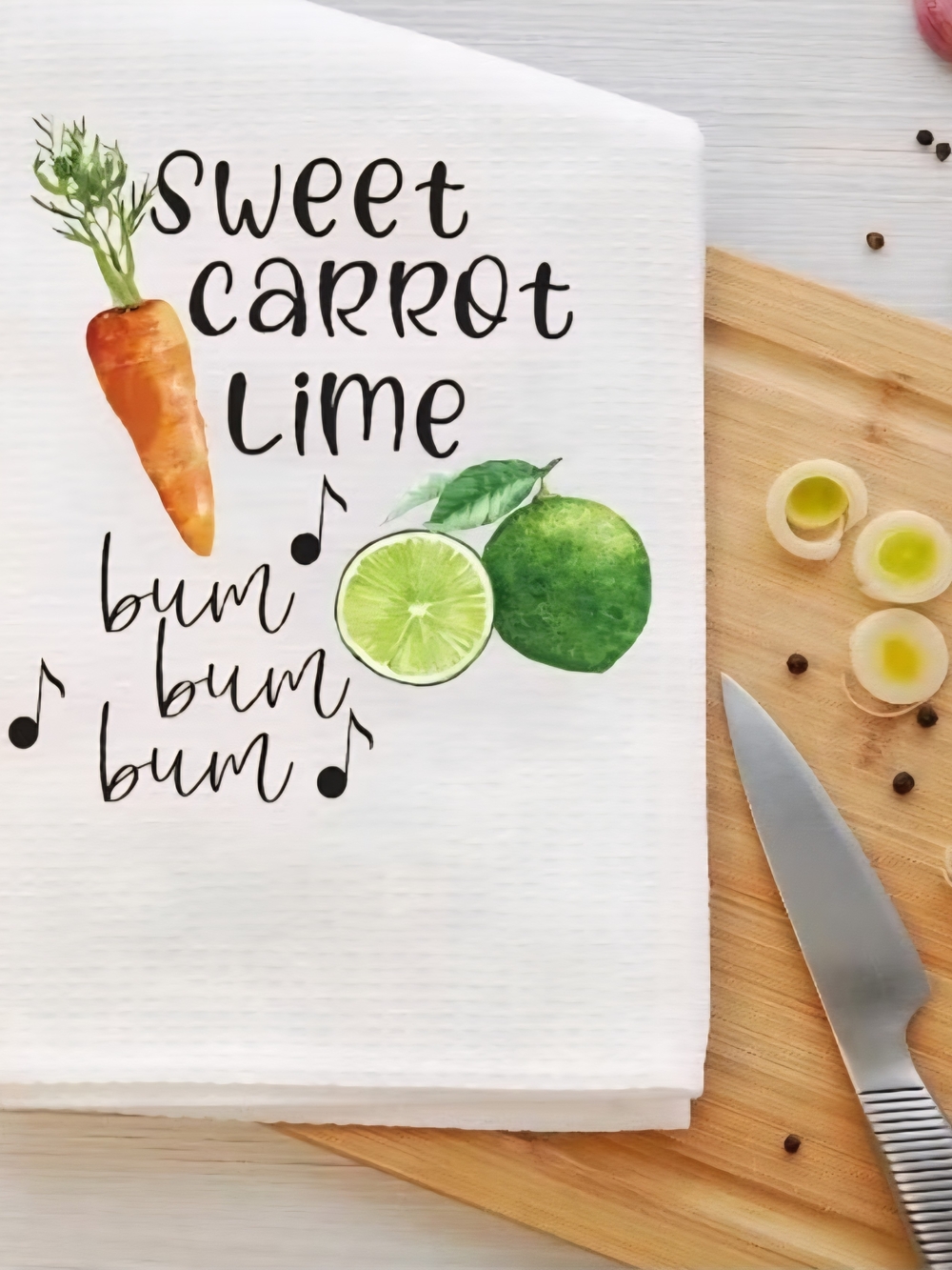 Sweet Carrot Lime White Kitchen Towel - Decorative Tea Towel